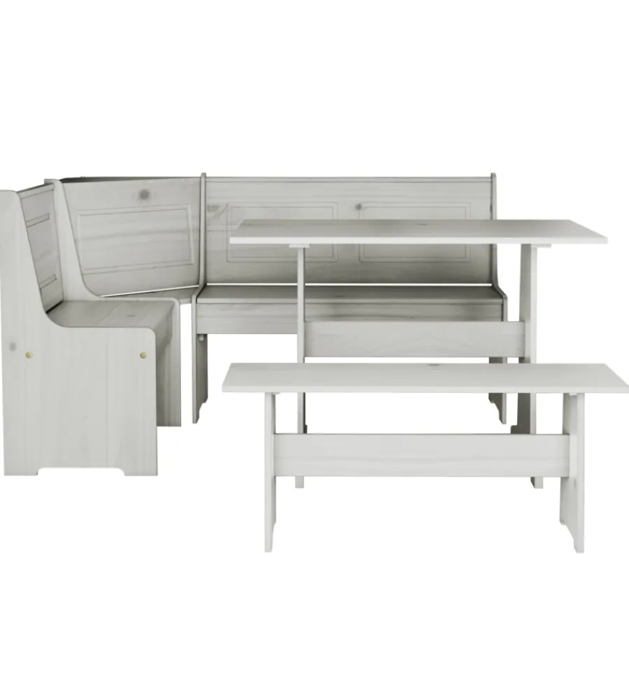 BellaHome Tavoli|Set giropanca ad angolo in pino massello con contenitore 163x122x87,5 cm