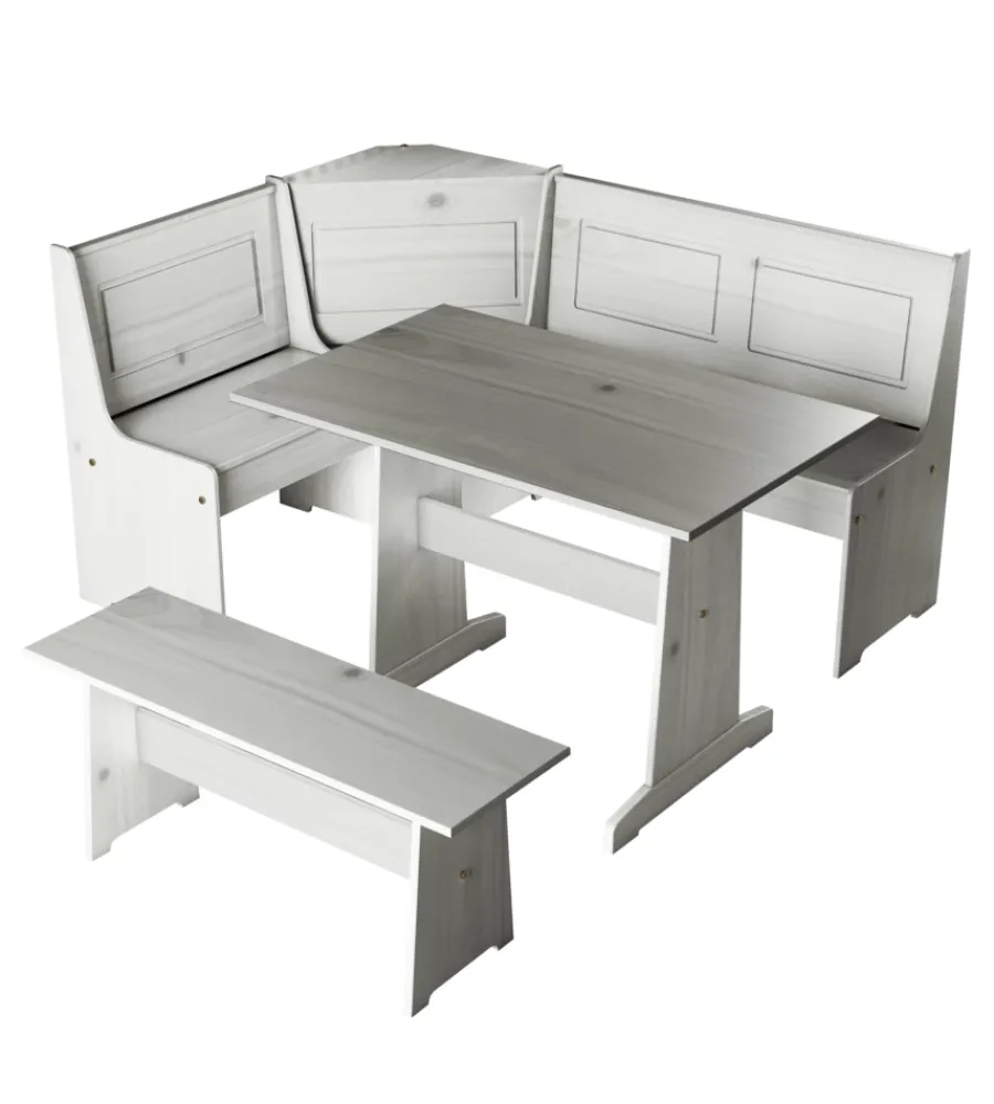 BellaHome Tavoli|Set giropanca ad angolo in pino massello con contenitore 163x122x87,5 cm