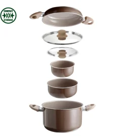 Clearance Set pentole da campeggio "chocolate 7+1 ø 20" in alluminio antiaderente Campeggio