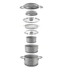 Clearance Set pentole da campeggio "gourmet rock ng 9+1 ø 24 cm" in alluminio antiaderente Campeggio