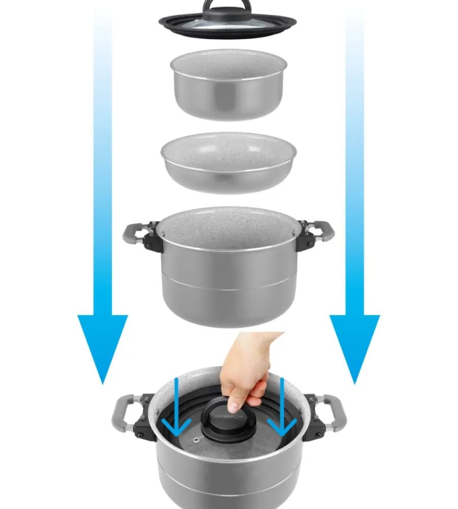 Brunner Campeggio|Set pentole da campeggio "fusion 7+1 ø 22" in alluminio e antiaderente