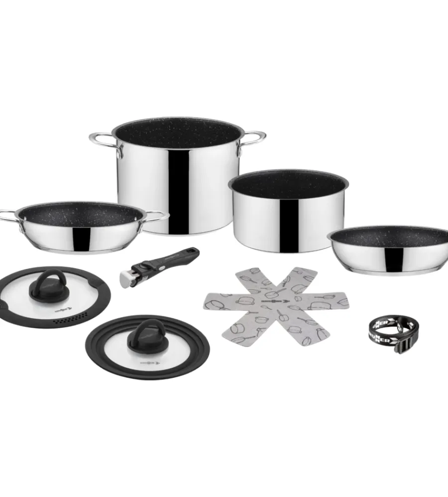 Campeggio-Brunner Set pentole da campeggio "academy ng 7+1 ø 20" in acciaio inox antiaderente