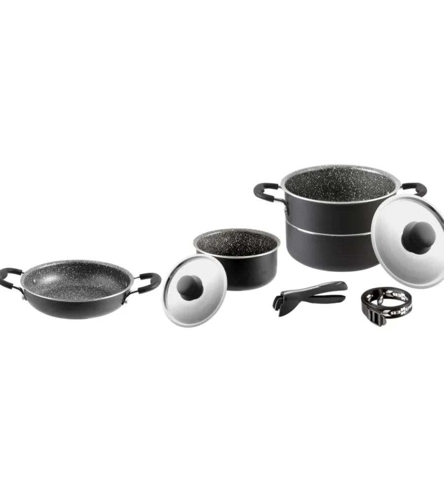 Campeggio-Brunner Set pentole da camperggio "pirate 6+1 ø 18" in alluminio antiaderente
