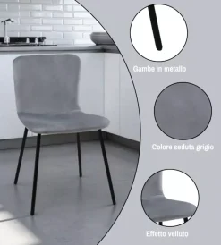 Discount Set pranzo "cabrera" tavolo estensibile nero effetto marmo e 4 sedie velluto grigio Tavoli