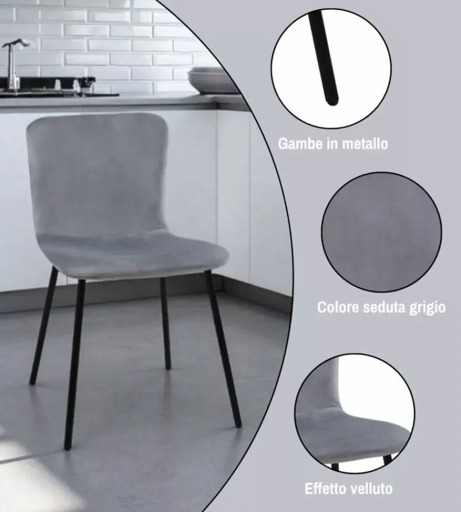 Discount Set pranzo "cabrera" tavolo estensibile nero effetto marmo e 4 sedie velluto grigio Tavoli