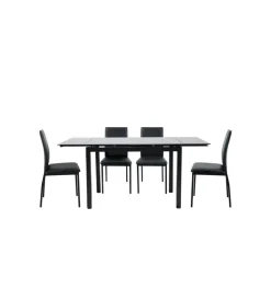 Set pranzo "minorca" nero con tavolo estensibile in vetro 4 sedute Tavoli