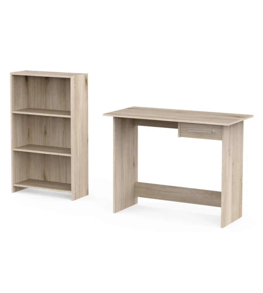 Best Set scrivania con cassetto e libreria 3 ripiani rovere Scrivanie E Cassettiere