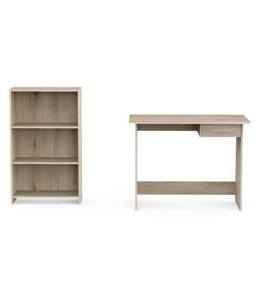 Best Set scrivania con cassetto e libreria 3 ripiani rovere Scrivanie E Cassettiere