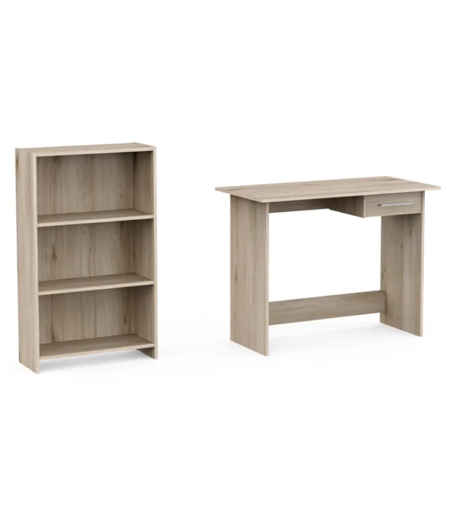 Best Set scrivania con cassetto e libreria 3 ripiani rovere Scrivanie E Cassettiere