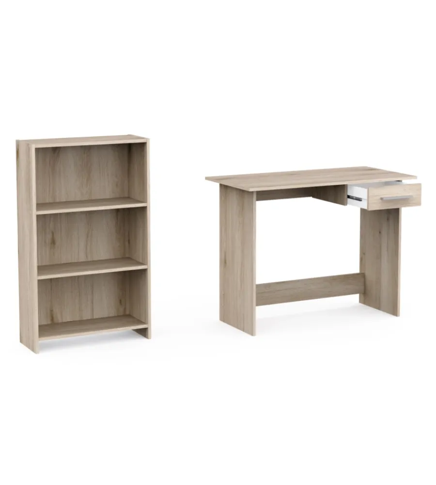 Best Set scrivania con cassetto e libreria 3 ripiani rovere Scrivanie E Cassettiere