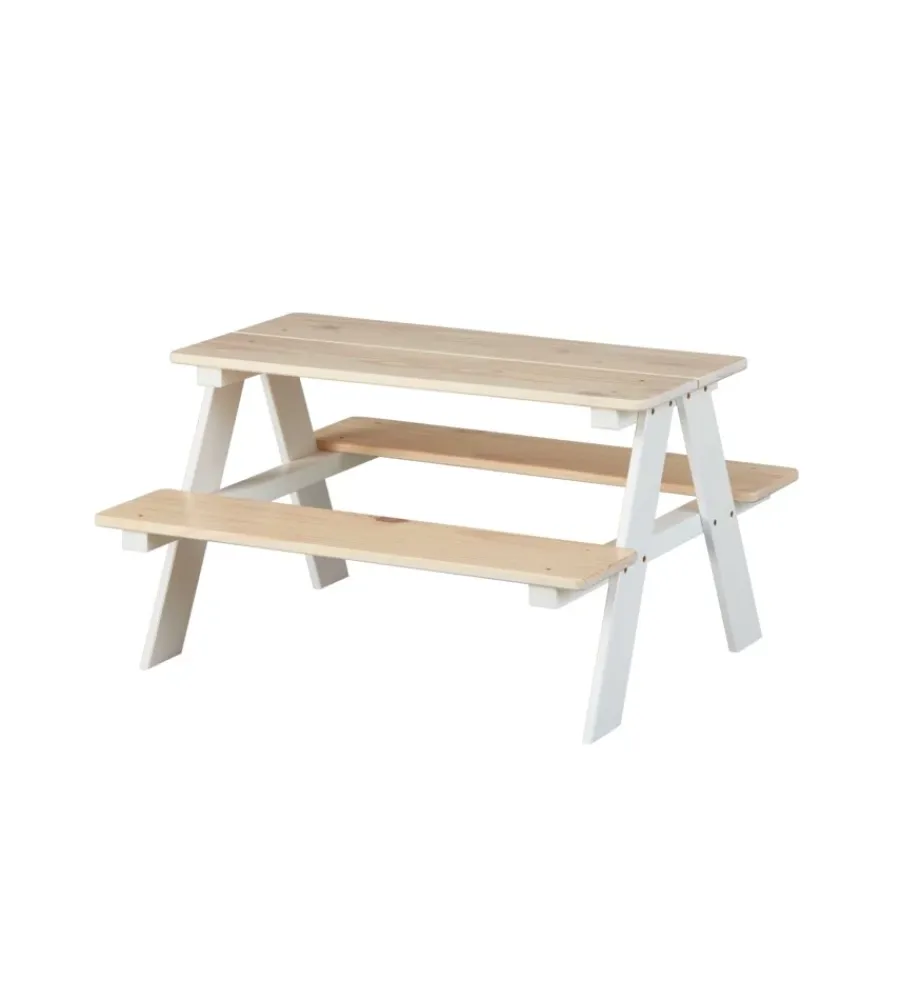 Mobili Prima Infanzia- Set tavolo con panche in pino massello, 90x82x50 cm