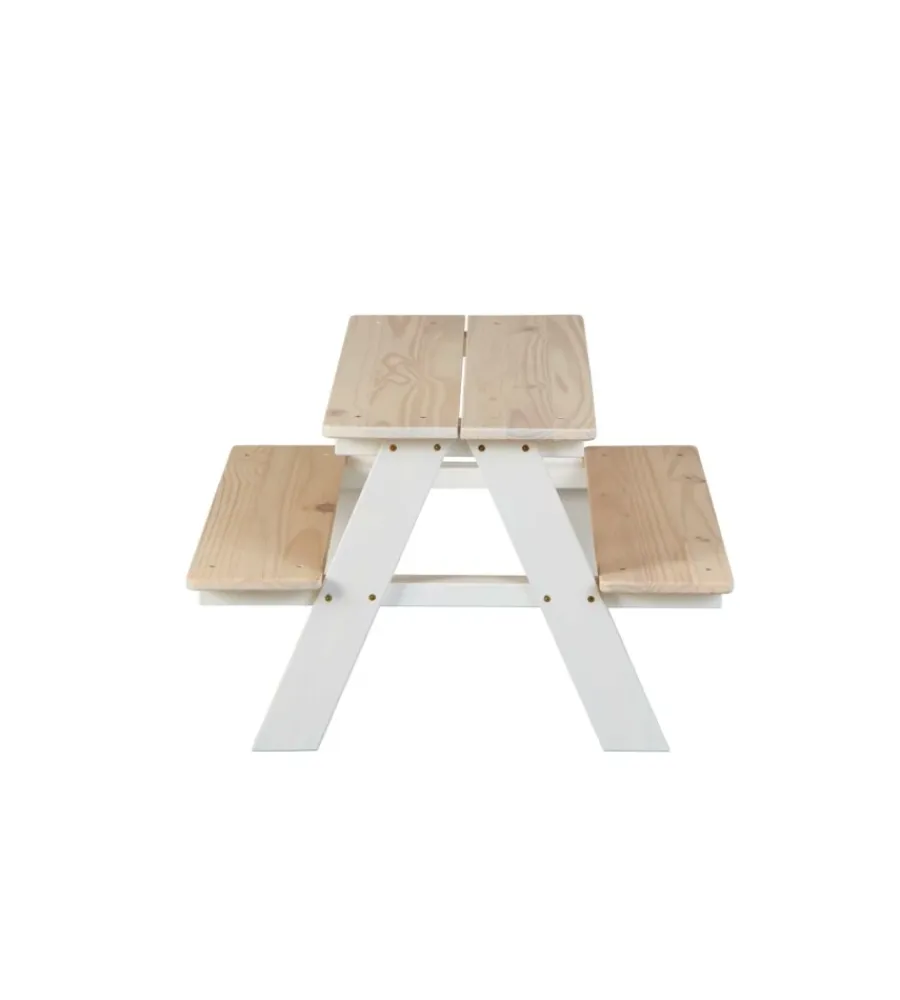Mobili Prima Infanzia- Set tavolo con panche in pino massello, 90x82x50 cm