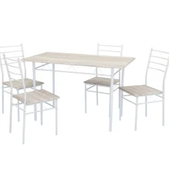 Tavoli|Set tavolo e 4 sedie in metallo bianco e top legno, 120x70x75 cm