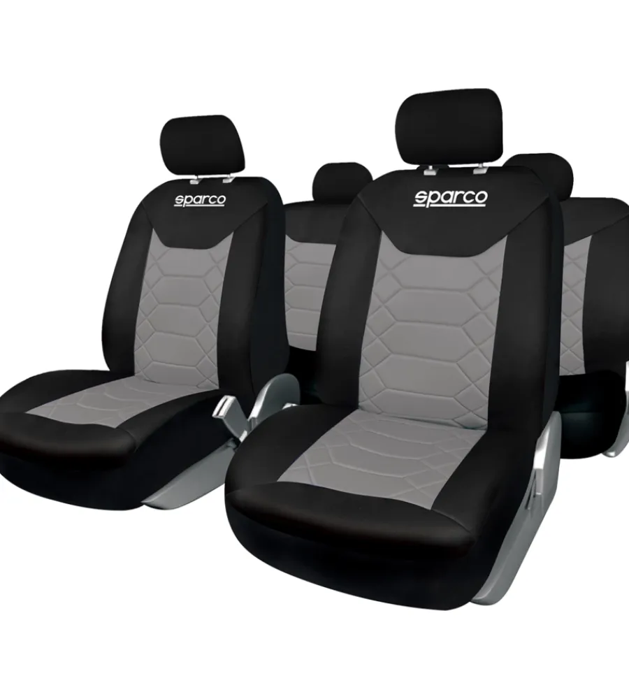Sparco Auto Interno|Set universale coprisedili auto completo "spc1016" nero e grigio a nido d'ape