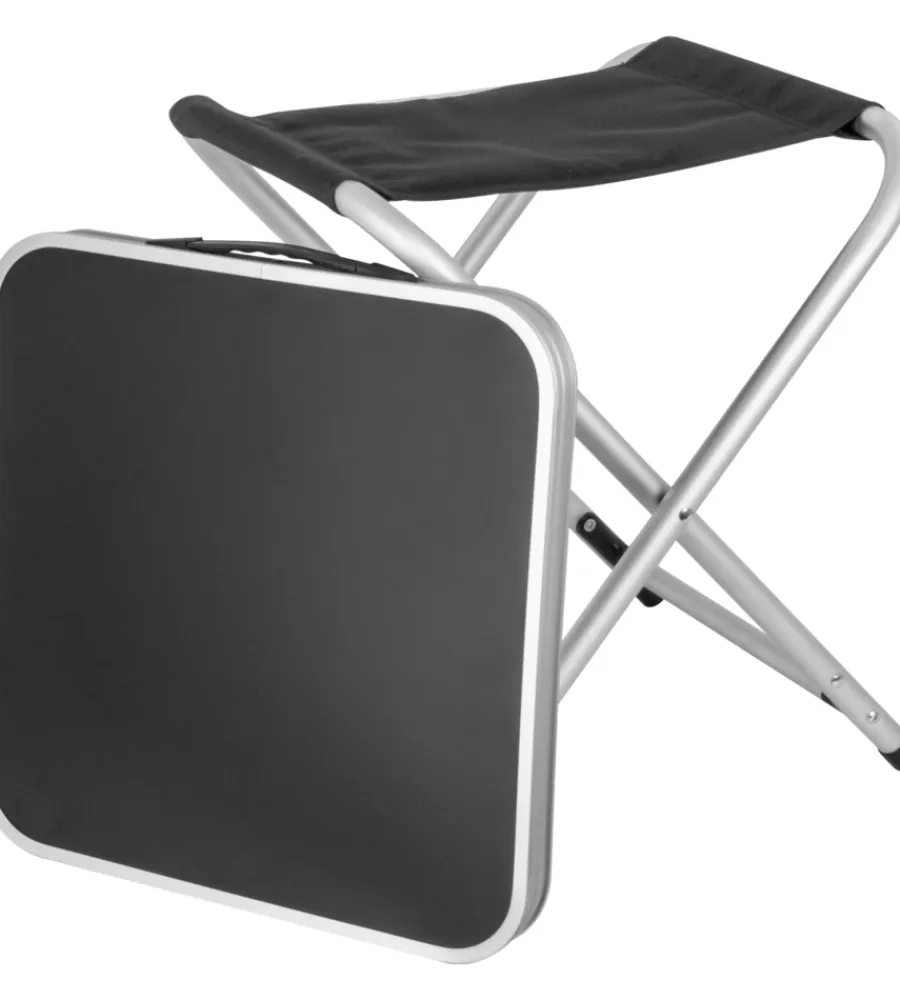 Online Sgabello con ripiano "hoggy set" in alluminio e poliestere nero 40x40x43 cm Campeggio