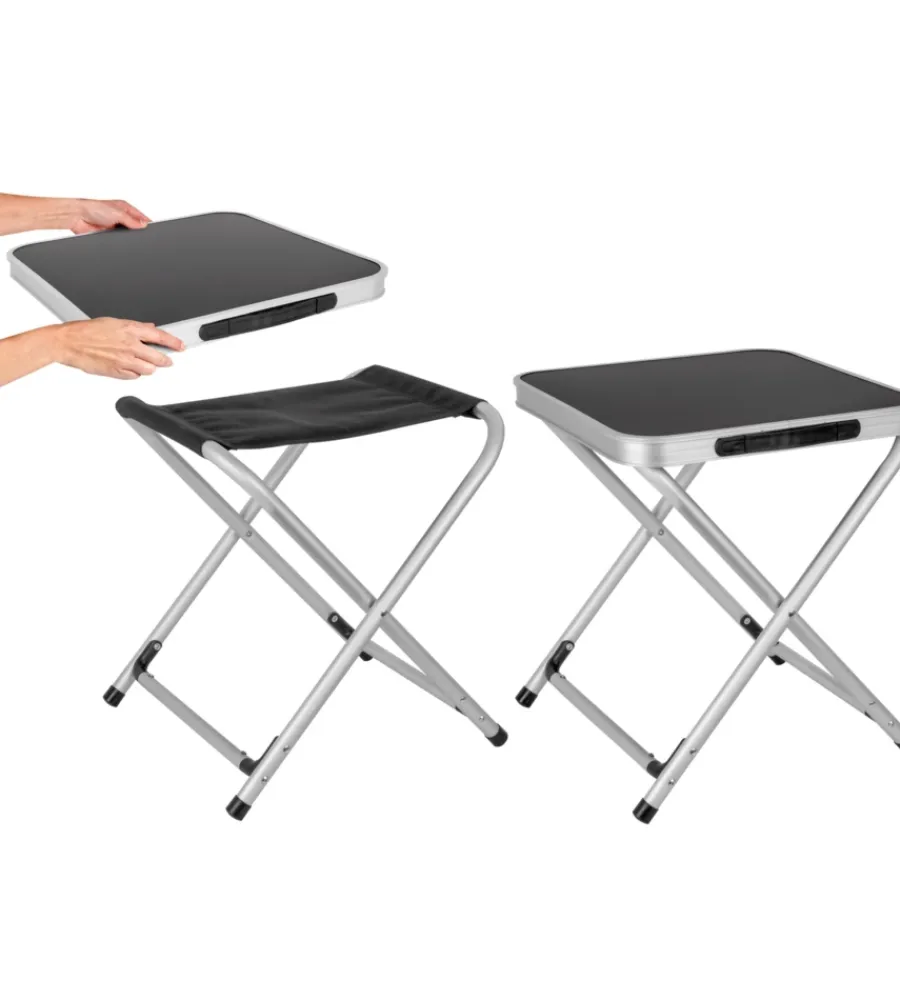 Online Sgabello con ripiano "hoggy set" in alluminio e poliestere nero 40x40x43 cm Campeggio