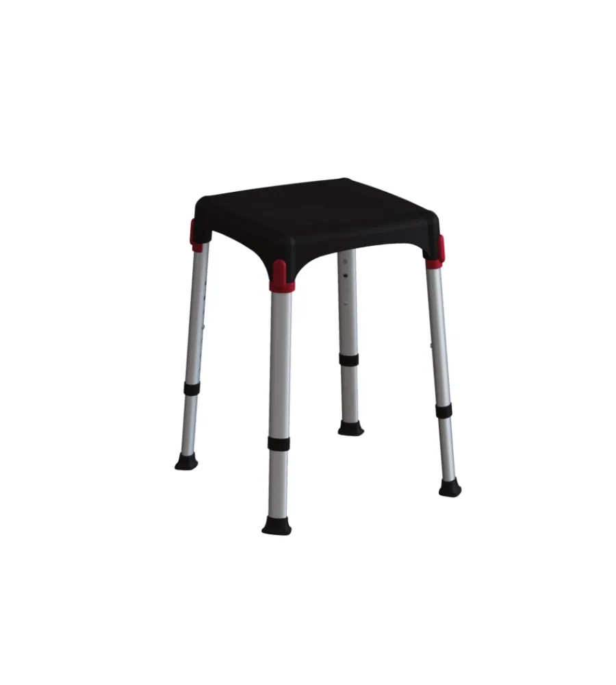 Accessori Bagno- Sgabello regolabile da bagno quadrato nero, 30,5x30,5x39/54 cm