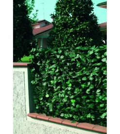 Reti, Recizioni E Cancelli Per Giardino- Siepe artificiale essenza in pvc con foglie lauro e rete ombreggiante 300x100 cm