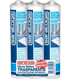 Saratoga Siliconi E Sigillanti|Silicone sigillante multiuso antimuffa trasparente 3x280 ml