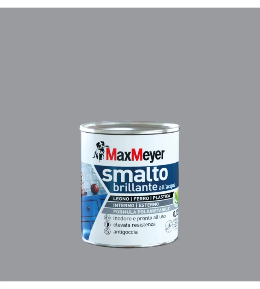 Max Meyer Smalti All' Acqua|Smalto all'acqua acril-poliuretanico "brillante" colore grigio pietra, 125 ml