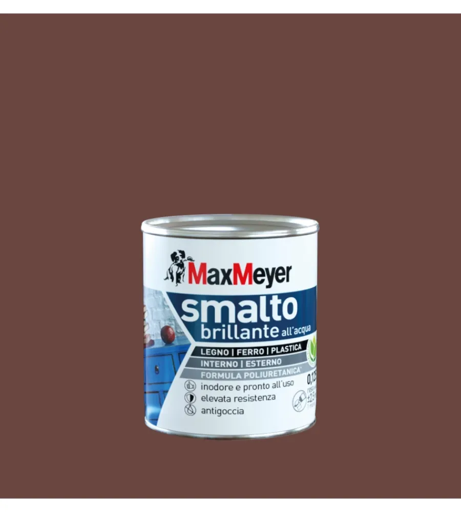 Max Meyer Smalti All' Acqua|Smalto all'acqua acril-poliuretanico "brillante" colore cioccolato, 125 ml
