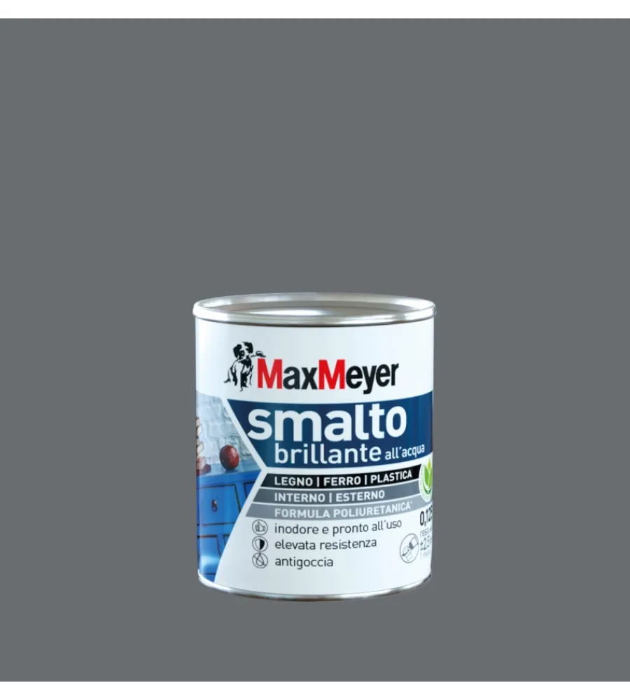 Clearance Smalto all'acqua acril-poliuretanico "brillante" colore grigio fumo, 125 ml Smalti All' Acqua
