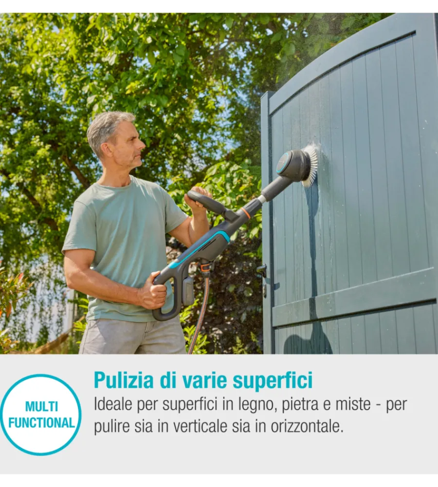 Gardena Attrezzatura Giardinaggio|Spazzola multifunzione a batteria "aquabrush universal" 18v 2,5ah