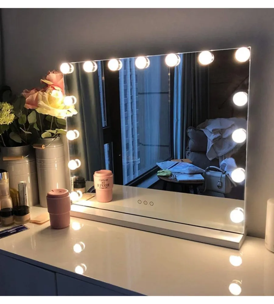 BellaHome Decorazione Pareti|Specchio con luci led "hollywood", 58x12x48 cm