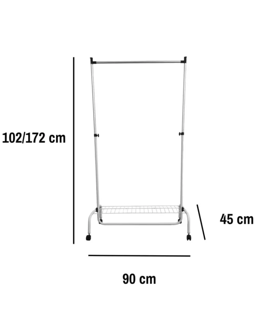 New Stender appendiabiti singolo estensibile con ruote in metallo bianco 90x45x102/172 cm Decorazione Ambienti