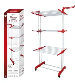 Accessori Lavanderia- Stendibiancheria "tower" con 3 piani e ruote, 126x64x170cm