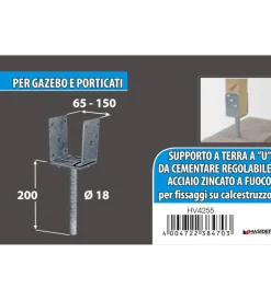 Ferramenta Per Esterno- Supporto per pali regolabile 65 - 150 mm.