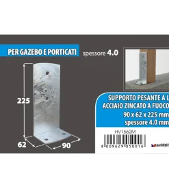 Ferramenta Per Esterno- Supporto pesante ad "l" da avvitare 90 x 225 spessore 4 mm.