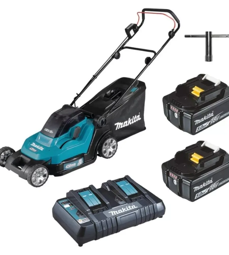 Tagliaerba-Makita Tagliaerba a batteria a spinta "dlm432pt2" taglio da 43 cm 2 x 18v 5ah