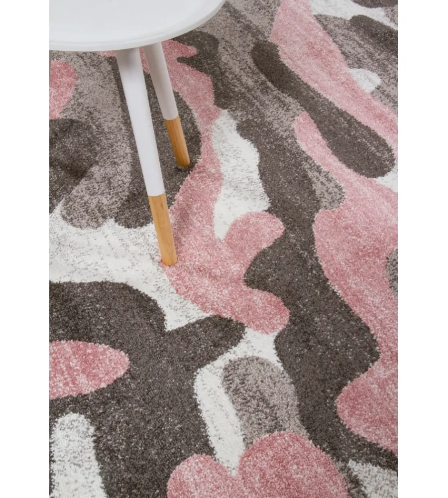 Tessile D'Arredo- Tappeto "camouflage" grigio e rosa, 170x120 cm