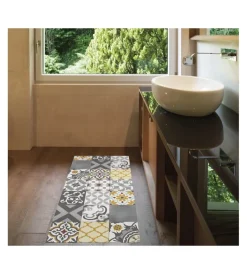 Tessile D'Arredo- Tappeto vinilico stampato "patch grigio", 50x110 cm