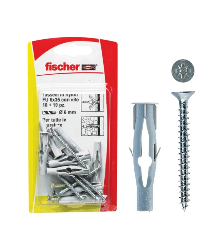 Sistemi Di Fissaggio-Fischer Tasselli fu-v in nylon con viti 6x35v