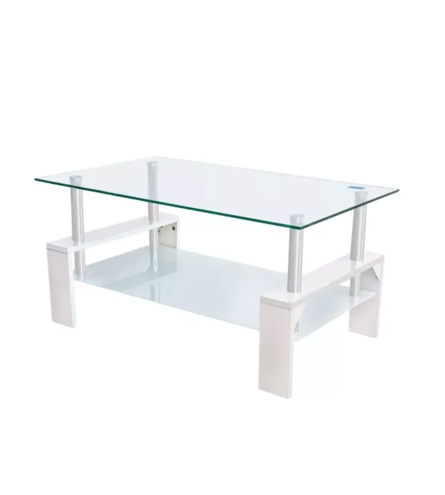 Tavolini|Tavolino da soggiorno "alva" bianco con top in vetro temperato 100x60x45 cm