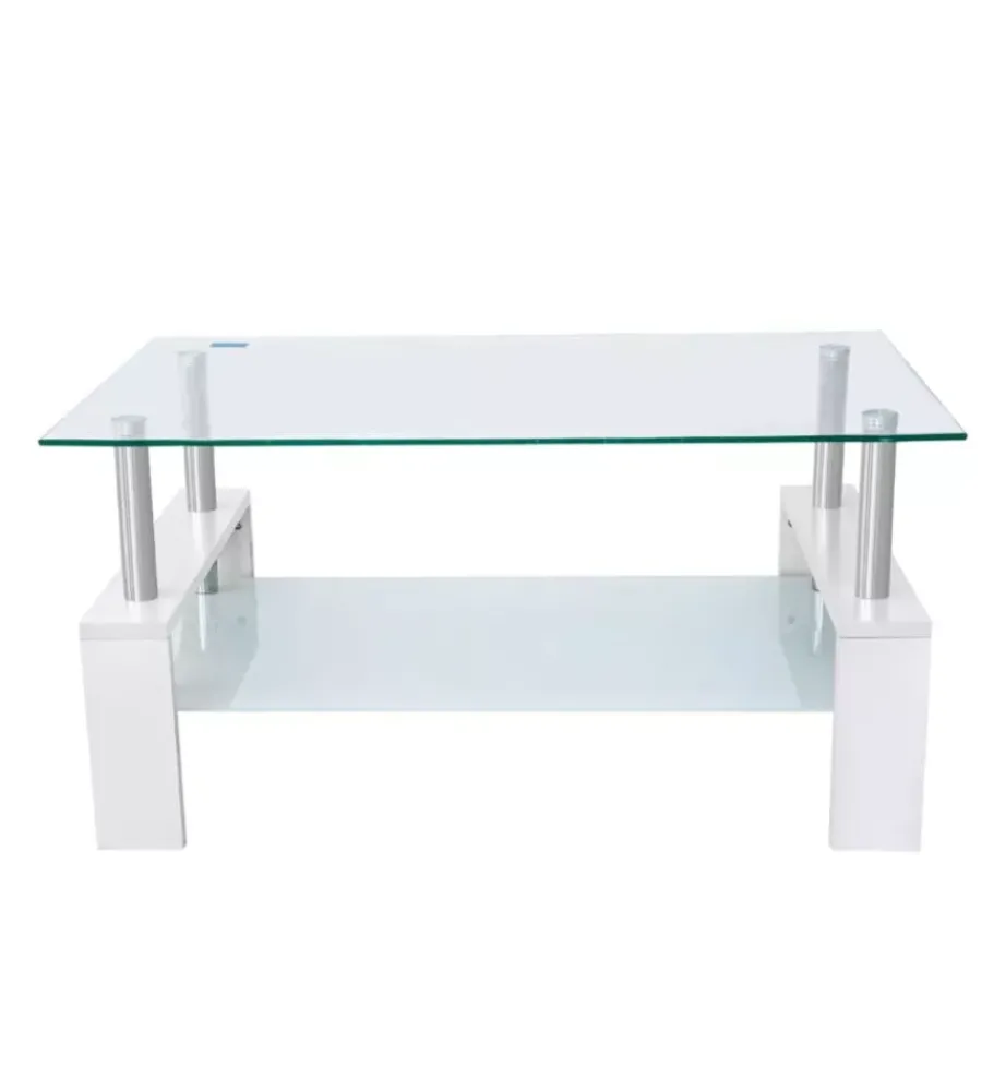 Tavolini|Tavolino da soggiorno "alva" bianco con top in vetro temperato 100x60x45 cm