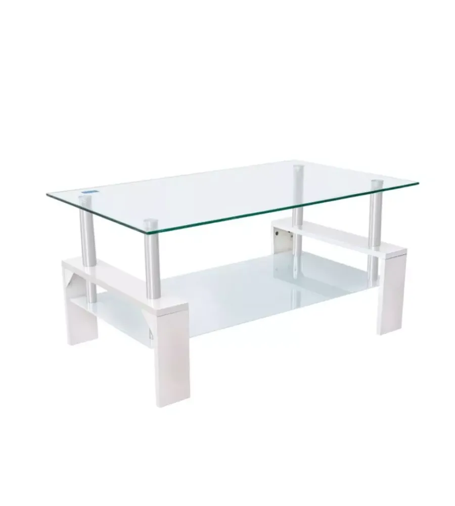 Tavolini|Tavolino da soggiorno "alva" bianco con top in vetro temperato 100x60x45 cm