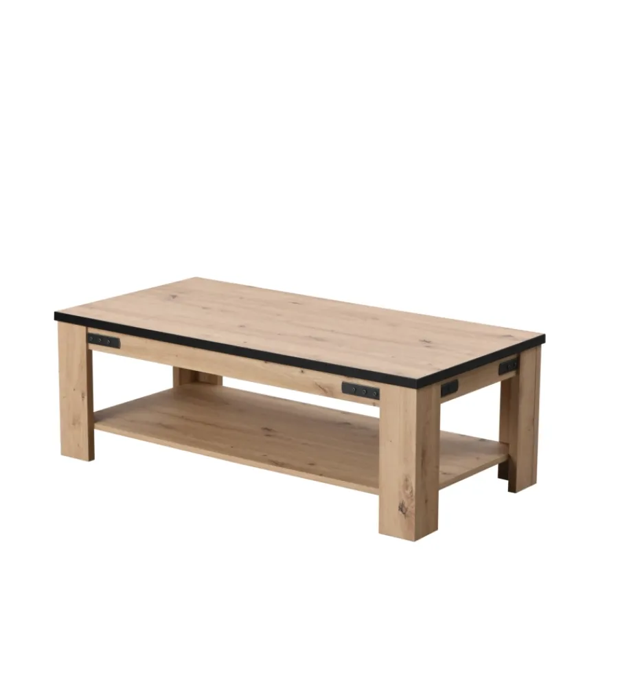 BellaHome Tavolini|Tavolino da soggiorno "bilbao" quercia e metallo, 120x41,5x60 cm