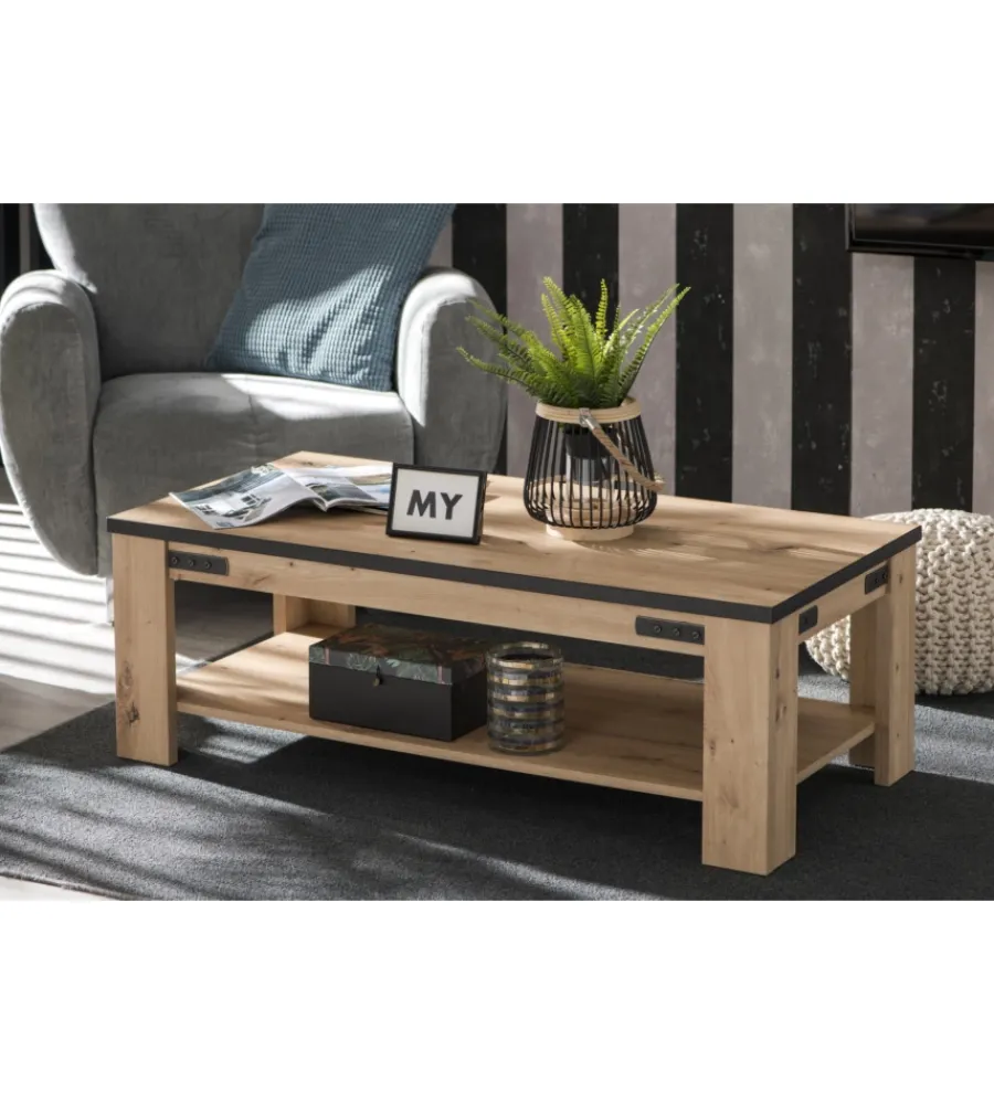 BellaHome Tavolini|Tavolino da soggiorno "bilbao" quercia e metallo, 120x41,5x60 cm