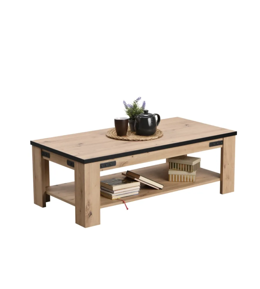 BellaHome Tavolini|Tavolino da soggiorno "bilbao" quercia e metallo, 120x41,5x60 cm
