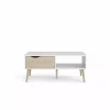 Tavolini|Tavolino da soggiorno "oslo" bianco con cassetto e gambe quercia, 98,7x60,2x43,3 cm