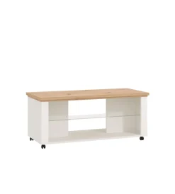 Tavolini-BellaHome Tavolino da soggiorno "vigo" bianco e quercia, 114,5x50,5x49 cm