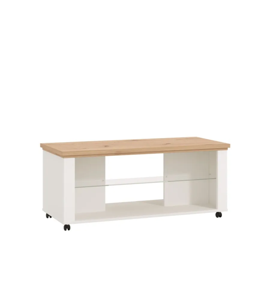 Tavolini-BellaHome Tavolino da soggiorno "vigo" bianco e quercia, 114,5x50,5x49 cm