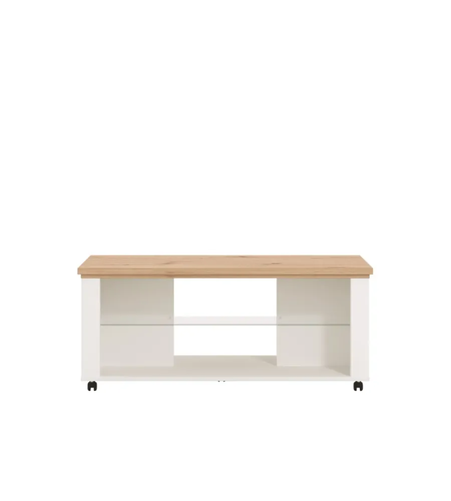 Tavolini-BellaHome Tavolino da soggiorno "vigo" bianco e quercia, 114,5x50,5x49 cm