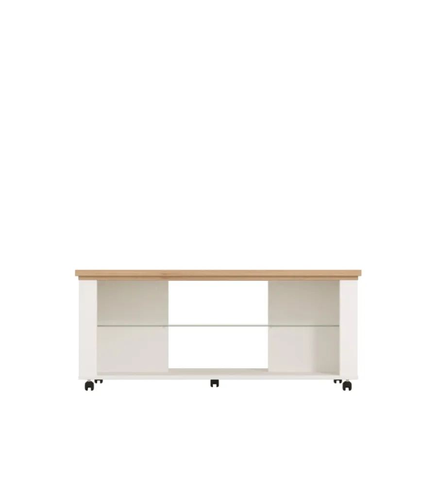 Tavolini-BellaHome Tavolino da soggiorno "vigo" bianco e quercia, 114,5x50,5x49 cm