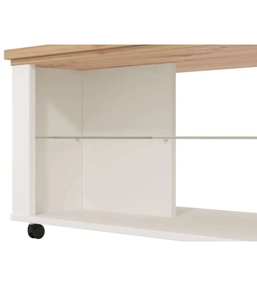 Tavolini-BellaHome Tavolino da soggiorno "vigo" bianco e quercia, 114,5x50,5x49 cm