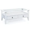 Tavolini- Tavolino in legno con piano vetro e 2 cassetti, 115x45x60 cm