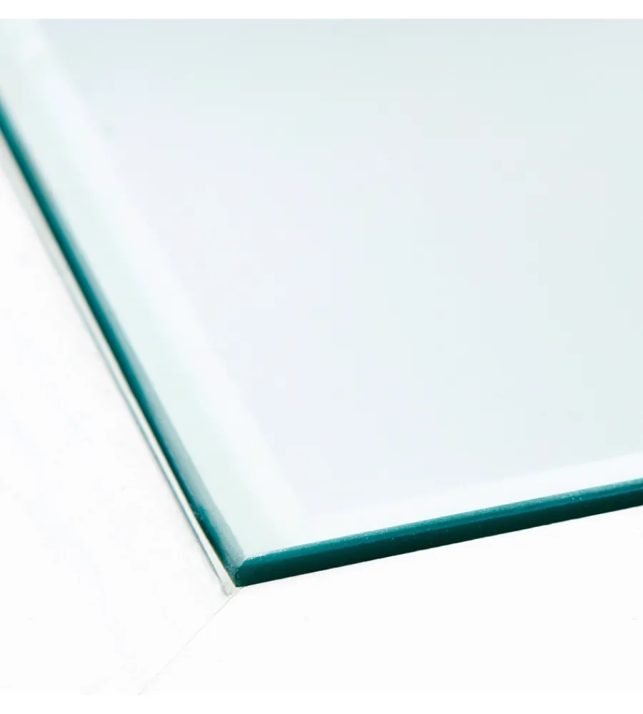 Tavolini- Tavolino in legno con piano vetro e 2 cassetti, 115x45x60 cm